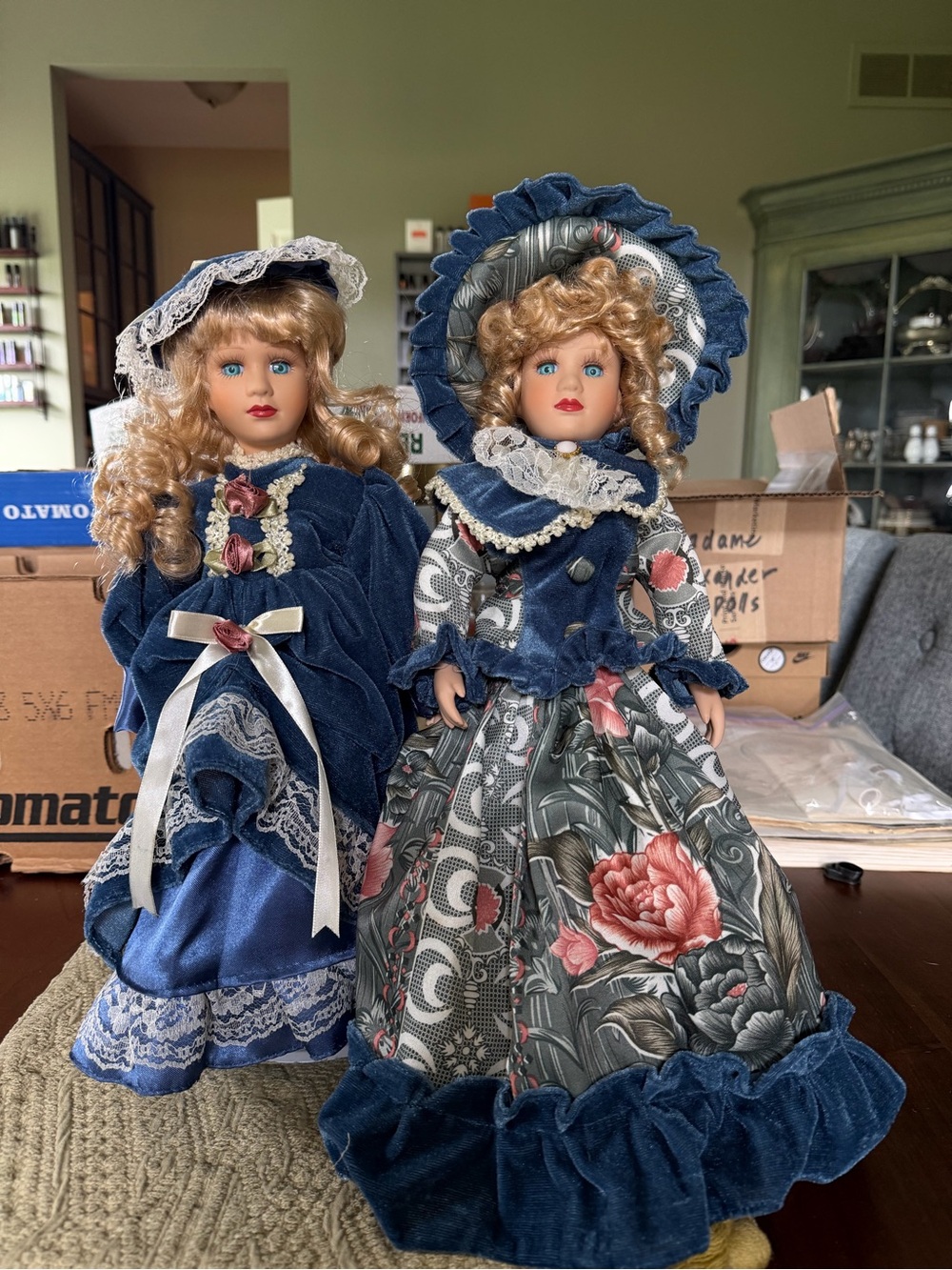 Two Vintage Porcelain Collectible Dolls-Victorian Style